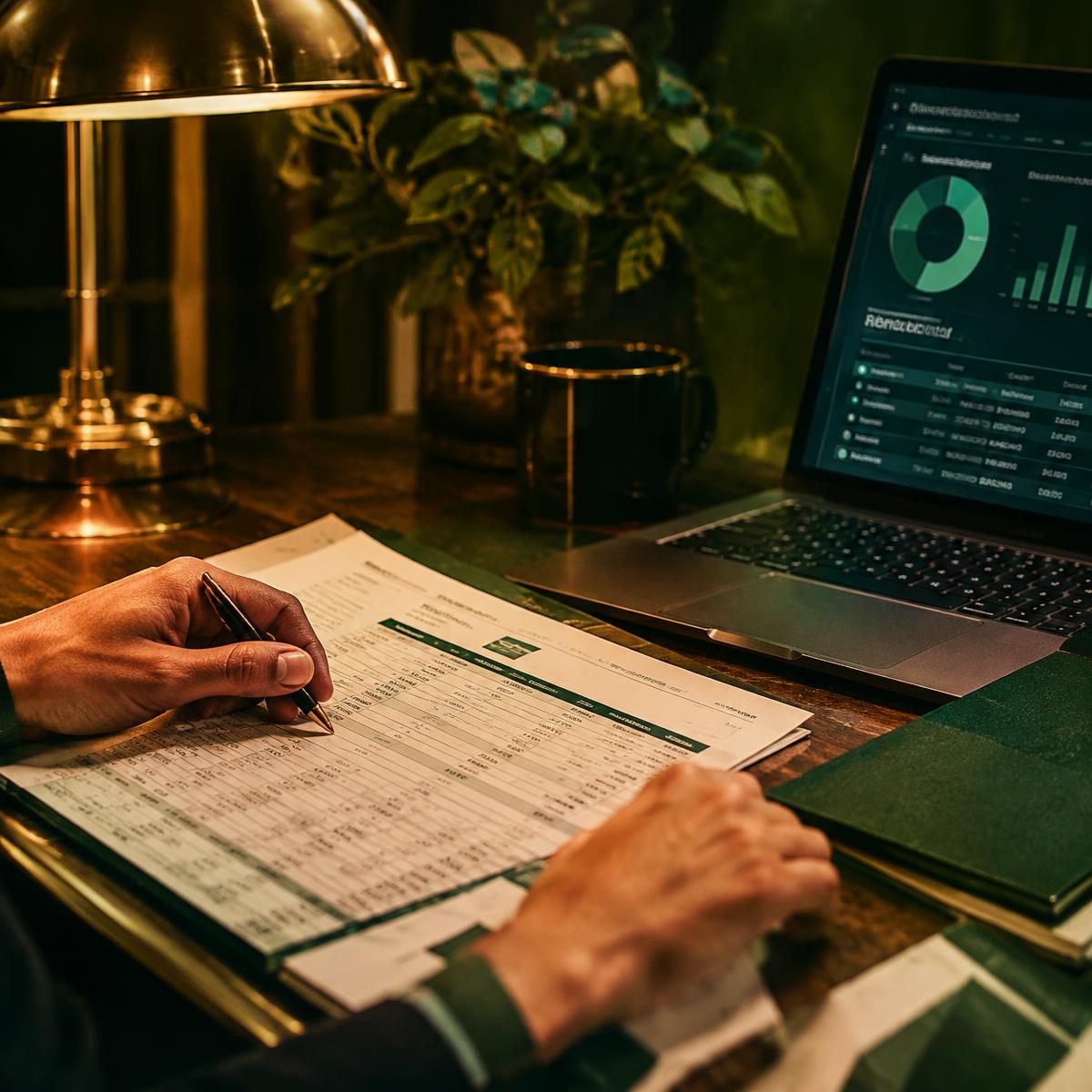 Accountant reviewing payroll records